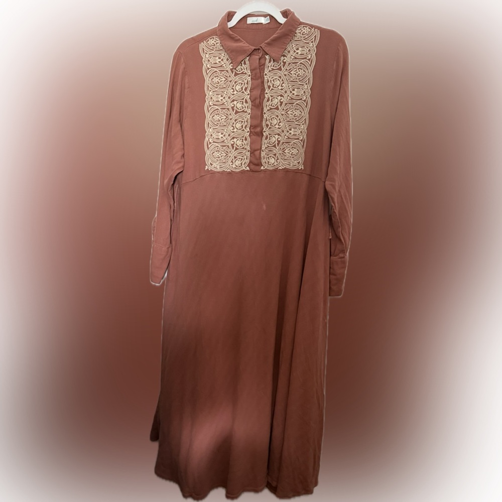 Aab 54” Long Sleeve Maxi Dress | Embroidered Design Top | Sz XL